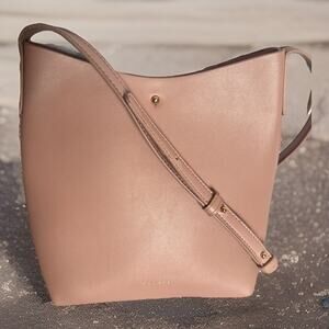 Samara Crossbody Shoulder Bag Bucket Purse Adjustable Strap Pink Vegan Leather